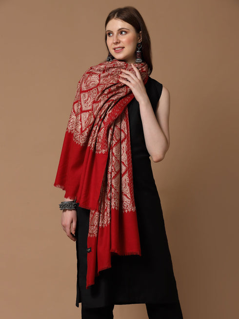 Women's Silky Golden Aari Embroidery Wool Shawl